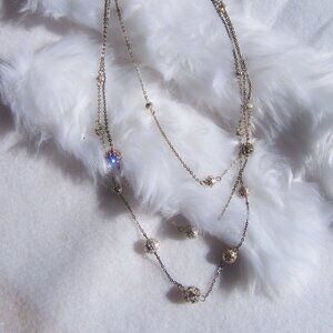 VJ Triple Chain Silver Ball Necklace